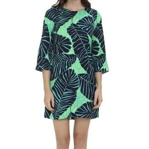 Lilly Pulitzer Carol Shift Dress 3/4 Sleeve Under the Palms Green Navy Print 0